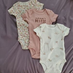 Charming Floral and Pink Baby Bodysuit Trio